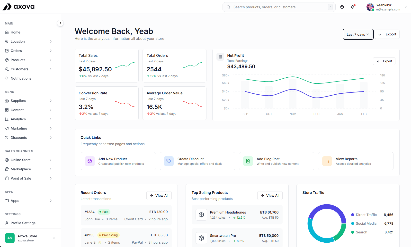 Storeowner dashboard preview
